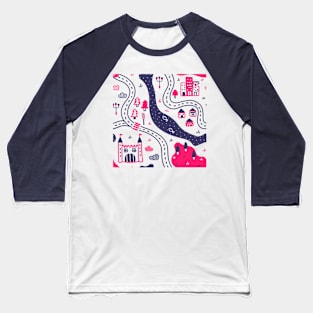 Doodle Map Pattern Baseball T-Shirt